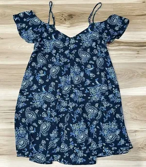 Abercrombie and Fitch Paisley Print Mini Blue Dress Women’s Medium thumbnail 1
