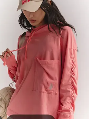 FP Movement by Free People Coral Drawstring Pullover Hoodie Xl thumbnail 1