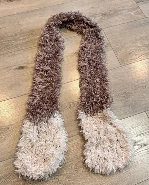 Handmade Soft Shaggy Faux Fur‎ Scarf Brown Cream Winter Warm Cozy Accessory thumbnail 1