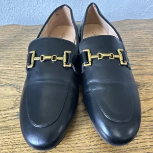 C. Paravano Black Loafers Moccasins w/ Gold Buckle Womens Size 38 US 7.5 Preppy thumbnail 3