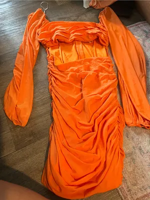 Hello molly Orange Long-Sleeve Ruched cut out Mini Dress thumbnail 1