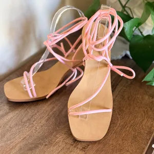 INC Chedel Pink Lace Up Sandal Women 8.5 Ball Heel Square Toe Strappy Barbiecore thumbnail 1