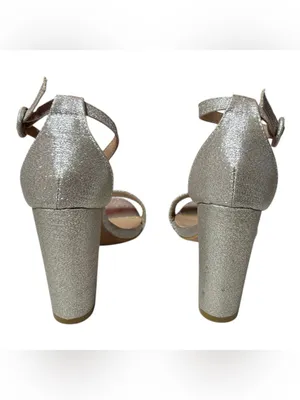 VNK sparkling silver glitter block heel open-toe ankle strap popular sandals thumbnail 5