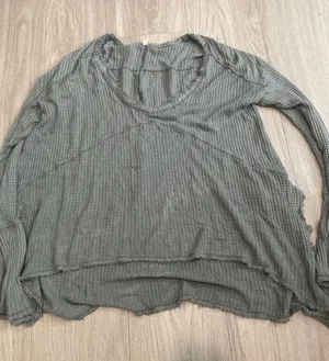 Free People Relaxed Waffle Long Sleeve Top - Sage thumbnail 1