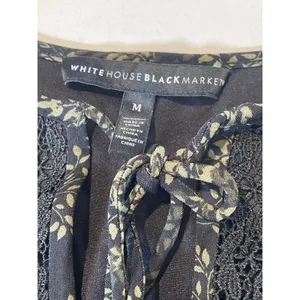 White House Black Market Long Sleeve Lace Pleated Top Size M Green Leaf Print thumbnail 6