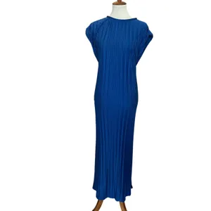 Atlein Navy Blue Plisse Pleated Midi Dress XS Shift Career Office Designer $260 thumbnail 3