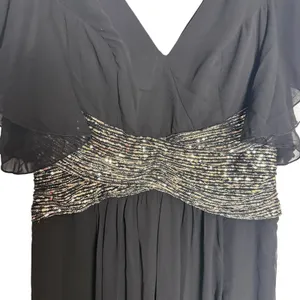 Unithorse Black Chiffon Flutter Sleeve Sequin Waist Slit Evening Formal Dress 12 thumbnail 5