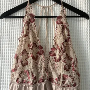 Auden demure taupe floral lace satin slip dress nightie coquette fairy whimsy XL thumbnail 5