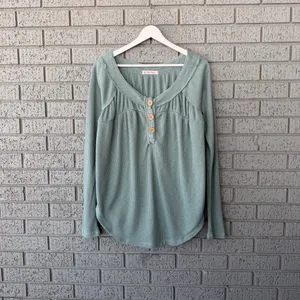 Free People Must Have Henley Top Waffle Knit Long Sleeve Shirt Size Small thumbnail 3