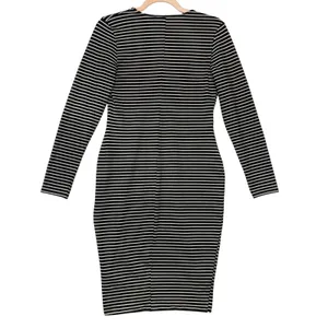 Express Womens Black White Striped V-Neck Long Sleeve Bodycon Midi Dress Medium‎ thumbnail 7