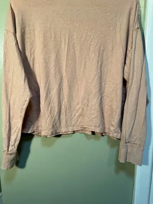 Aerie Womens Size Medium Long Sleeve T-Shirt Cropped Tan Brown Distressed Cotton thumbnail 9