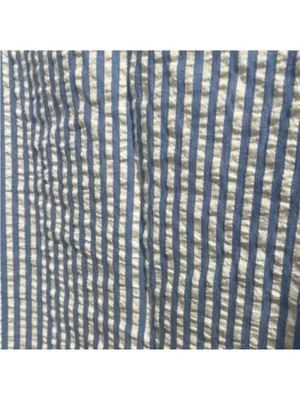 Ces Femmes Blue and White Seersucker Striped Cold Shoulder Shift Dress thumbnail 4