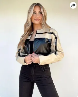 Lane 201 Cloud Ten Women’s Size M Cropped Racer Jacket Black Tan Faux Leather Moto Baddie thumbnail 14