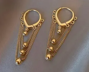 18K Gold Plated Metal Ball Tassel Chain Dangle Drop Earrings for Women thumbnail 1
