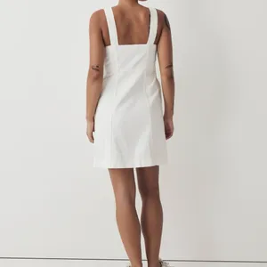 Madewell Denim Square-Neck Sleeveless Mini Dress in Tile White Size 16 thumbnail 2