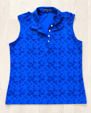 Nike Golf Dri-FIT Sleeveless Blue Geometric Pattern Polo Shirt XL thumbnail 1