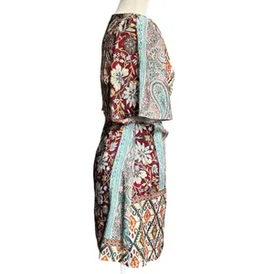 Zara Green Multi Color Pattern Patchwork Floral Mini Dress in Size Small thumbnail 4