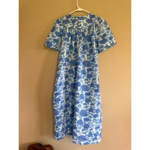 Elegant Emily Blue White Floral Hydrangea Snap Front Nightgown House Dress‎ M thumbnail 3