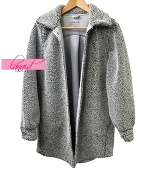 Spanx Luxe Fleece Jacket Pebble Grey Sherpa Faux Shearling Fuzzy Teddy Coat 1X thumbnail 7