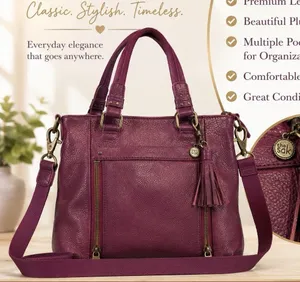 The Sak Wine Pebbled Leather Crossbody With Top Handles Purse Butter Soft EUC thumbnail 1