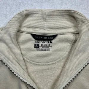 Carhartt Women’s Relaxed Fit Quarter Zip Sweatshirt L Beige Tencel thumbnail 5