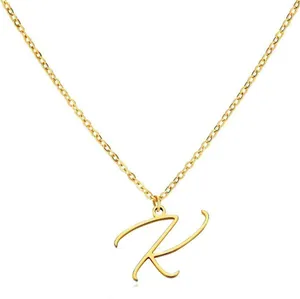 Letter K Cursive Initial Necklace Gold thumbnail 1