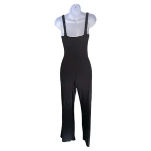 Reformation Ribbed Knit‎ Wide-Leg Jumpsuit Black XS thumbnail 2