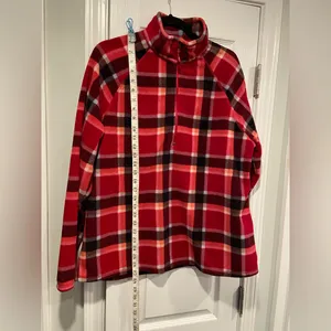 Eddie Bauer Size XXL Pink Plaid Long Sleeve Quarter Zip Pullover Fleece Jacket thumbnail 4