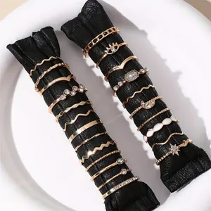 NEW 23pc Gold Stackable Rings – Eye, Moon, Wave & Geometric Designs thumbnail 2