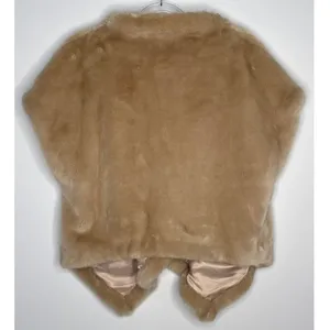 2000s Sisley Tan Faux Fur Shawl Wrap Poncho Cape Size small oversized thumbnail 7