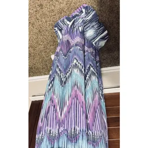 Chico's Purple Teal Ikat Chevron Maxi Dress Halter Blouson Size 1 M/L thumbnail 3