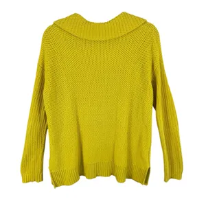 Lauren Ralph Lauren Cotton Blend Bright Yellow Collared Waffle Knit Sweater Sz M thumbnail 2