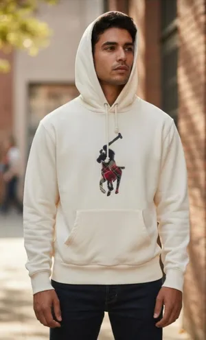 NWT Ralph Lauren White Polo Player Hoodie with Embroidered Logo Size-M thumbnail 1
