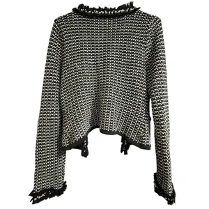 White House Black Market black and white tweed jacket with faux pearl trim‎ thumbnail 3