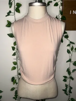 CIDER Beige Sleeveless High Neck Ruched Tank Top thumbnail 10
