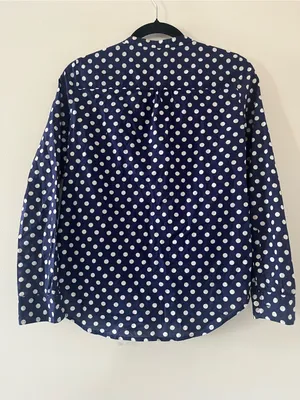 J Crew Navy Blue Polka Dot Ruffle Button Up Top XS 100% Cotton Office Preppy thumbnail 6