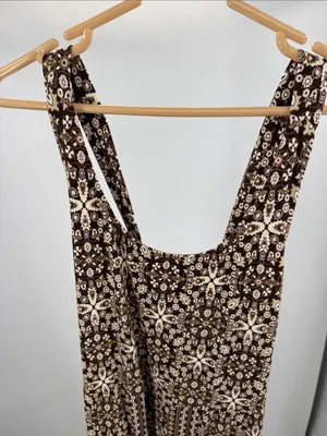 J. Jill Brown Cream Floral-Print Maxi Dress cross back casual boho layering L thumbnail 7