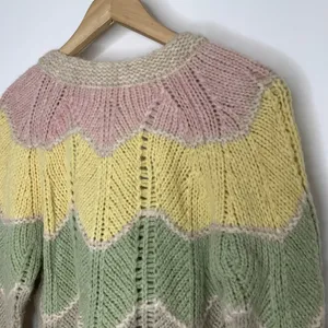 Loveshackfancy Deena Alpaca Wool Rainbow Pastel Zig Zag Cardigan Womens Small thumbnail 11