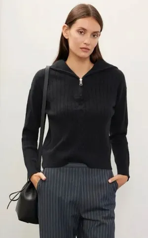 Area‎ Stars Quarter Zip Sweater Black Cable Knit Ribbed Collared Pullover S NEW thumbnail 1
