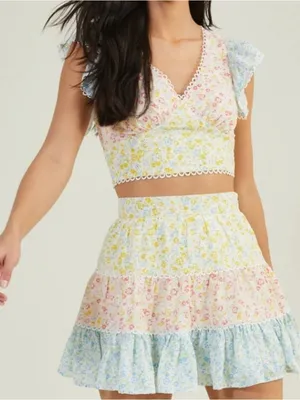 Boutique Floral Tiered Mini Skirt set thumbnail 1