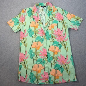 Lulus Women's Small Totally Tropical Light Green Floral Button Up Shirt Dress thumbnail 1