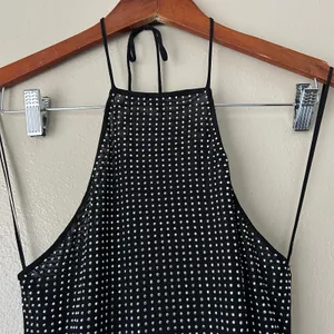 Zara Black Mesh Silver Studded Halter Crop Top Size Small thumbnail 7