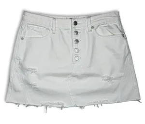 We The Free Skirt 31 White Distressed Denim Button Fly Pockets Free‎ People thumbnail 1