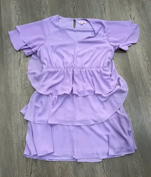 Pink Lily Boutique Lavender Purple Large V Neck Short Sleeve Ruffle Mini Dress thumbnail 1