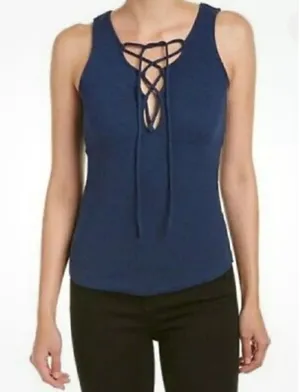 Free People Womens Ribbed Emmy Lou Lace-Up Stretch Tank Top Black Small‎ thumbnail 1
