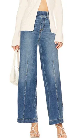 SPANX Seamed Front Wide Leg Denim Jeans Size Medium Vintage‎ Indigo thumbnail 1