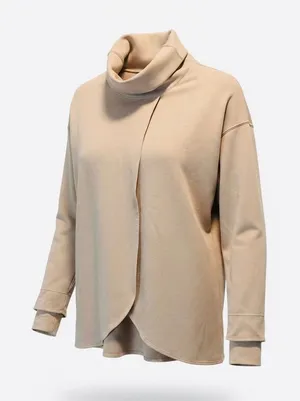 Nike Womens Medium Dri-FIT Crossover Cowl Neck Pullover Hoodie Sweatshirt Beige thumbnail 1
