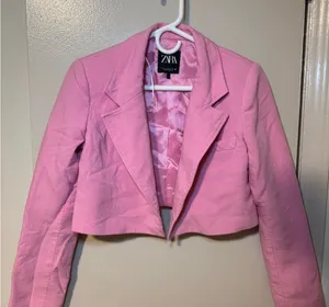 Zara Women's Blush Pink Cropped Blazer thumbnail 1