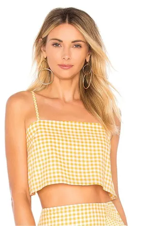 Lovers + Friends Bowie Top Tangerine Gingham Tie Back Crop XXS thumbnail 1