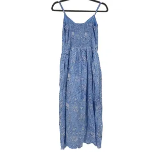 Roller Rabbit‎ x Target Blue Floral Block Print Midi Dress XS Smocked Pockets thumbnail 2